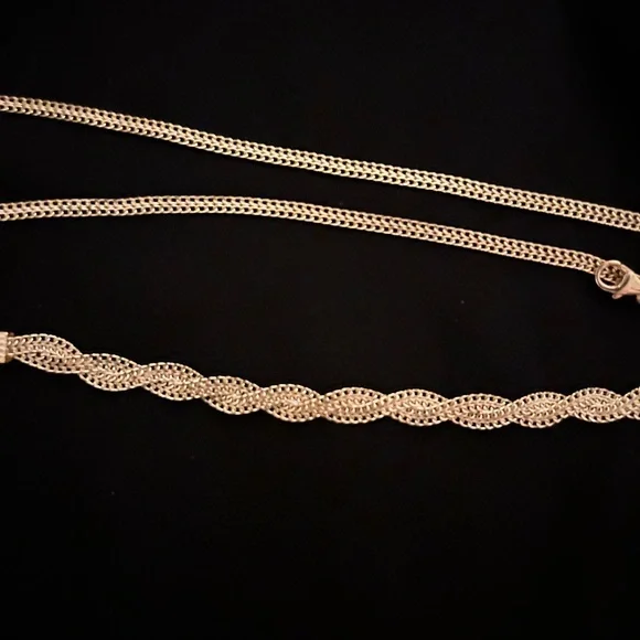 NEW SOLID 10K YG Necklace Yellow Gold Double Curb Link Braided Design Chain 10k - Picture 4 of 15